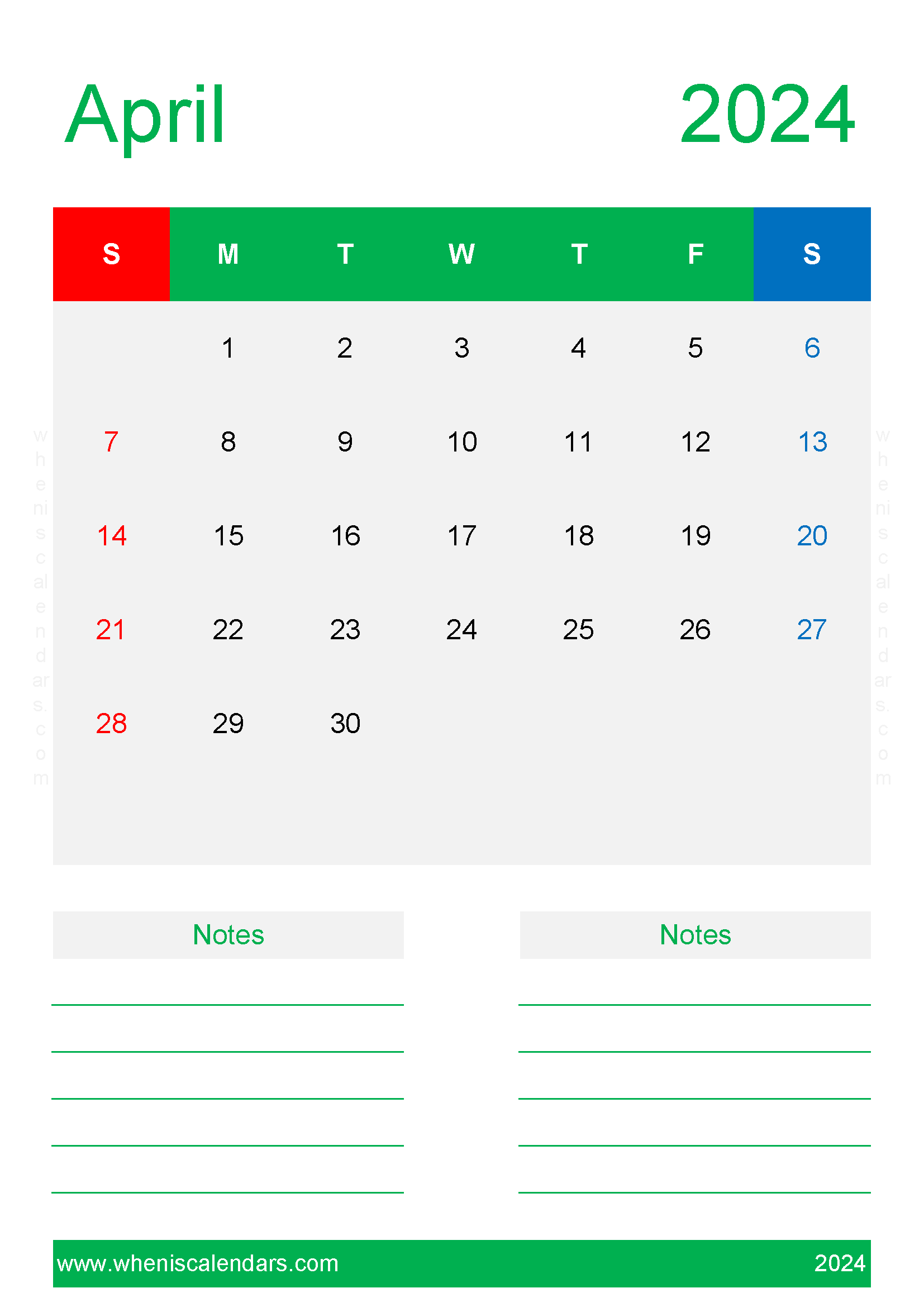 Calendar Blank April 2024 Monthly Calendar