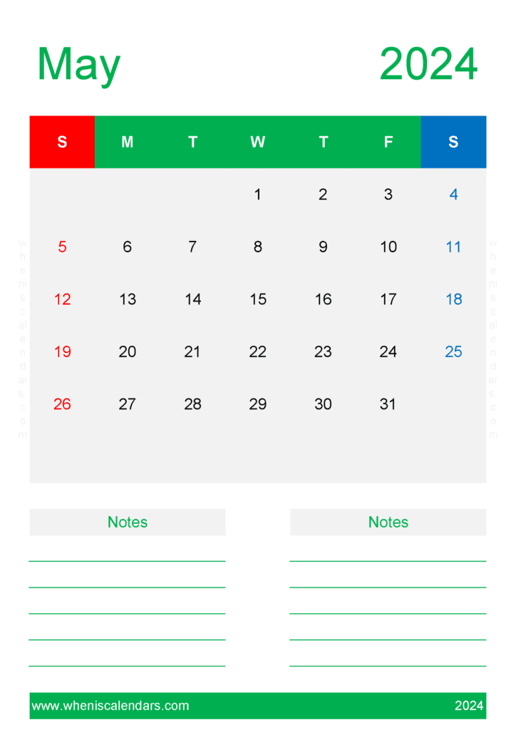 Calendar Blank May 2024 M54232