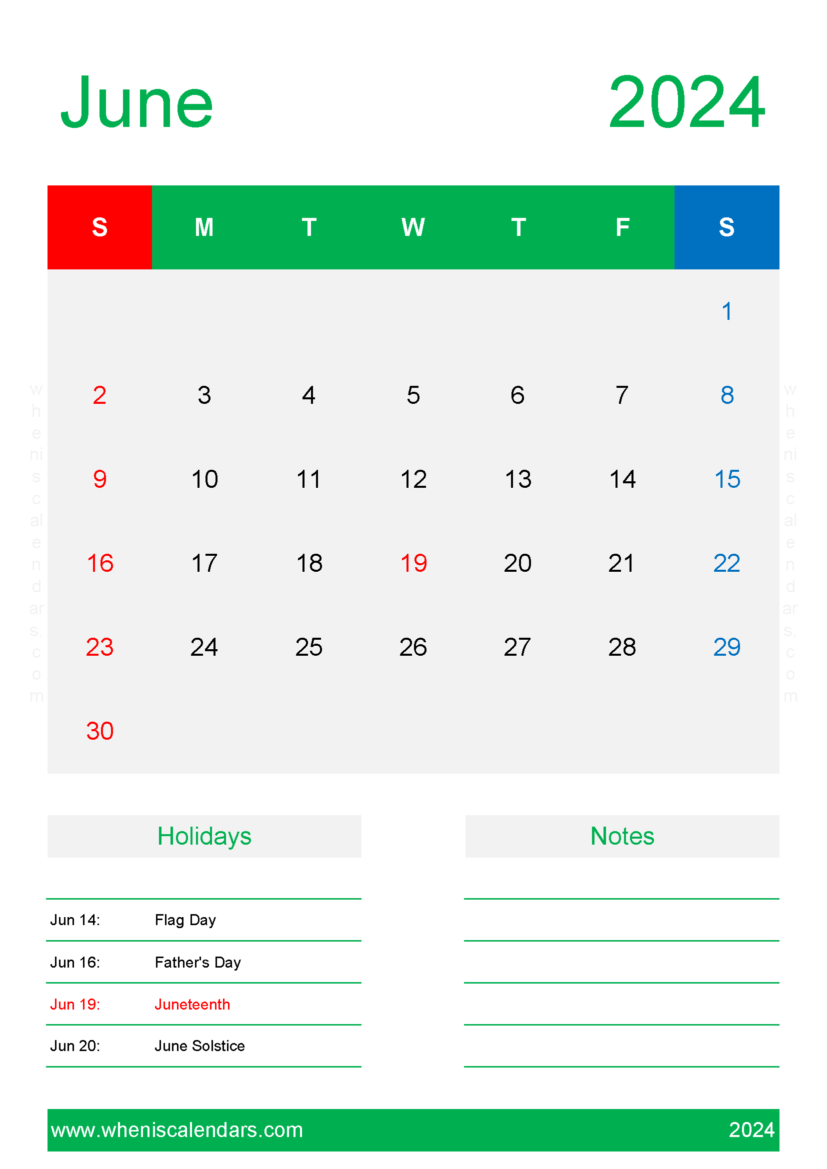 June Calendar 2024 excel Monthly Calendar