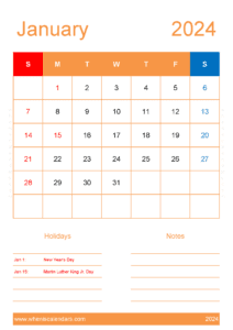 2024 January Calendar Printable Free J14153