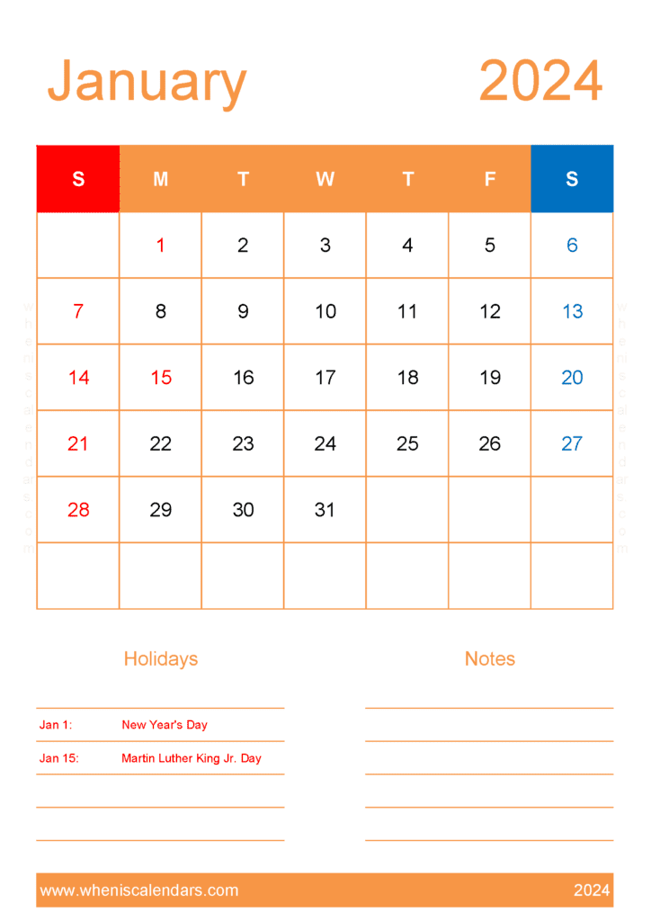 2024 January Calendar Printable Free Monthly Calendar