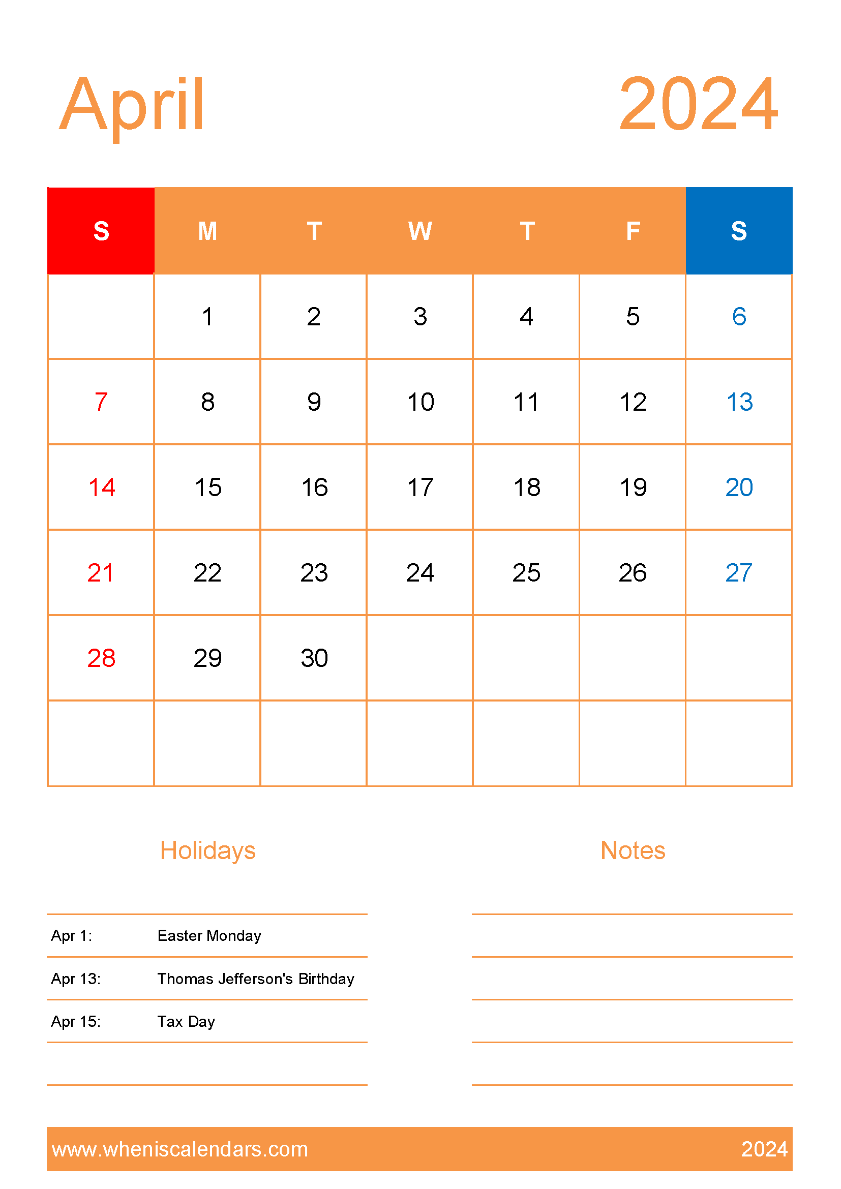 2024 April Calendar Printable Free Monthly Calendar