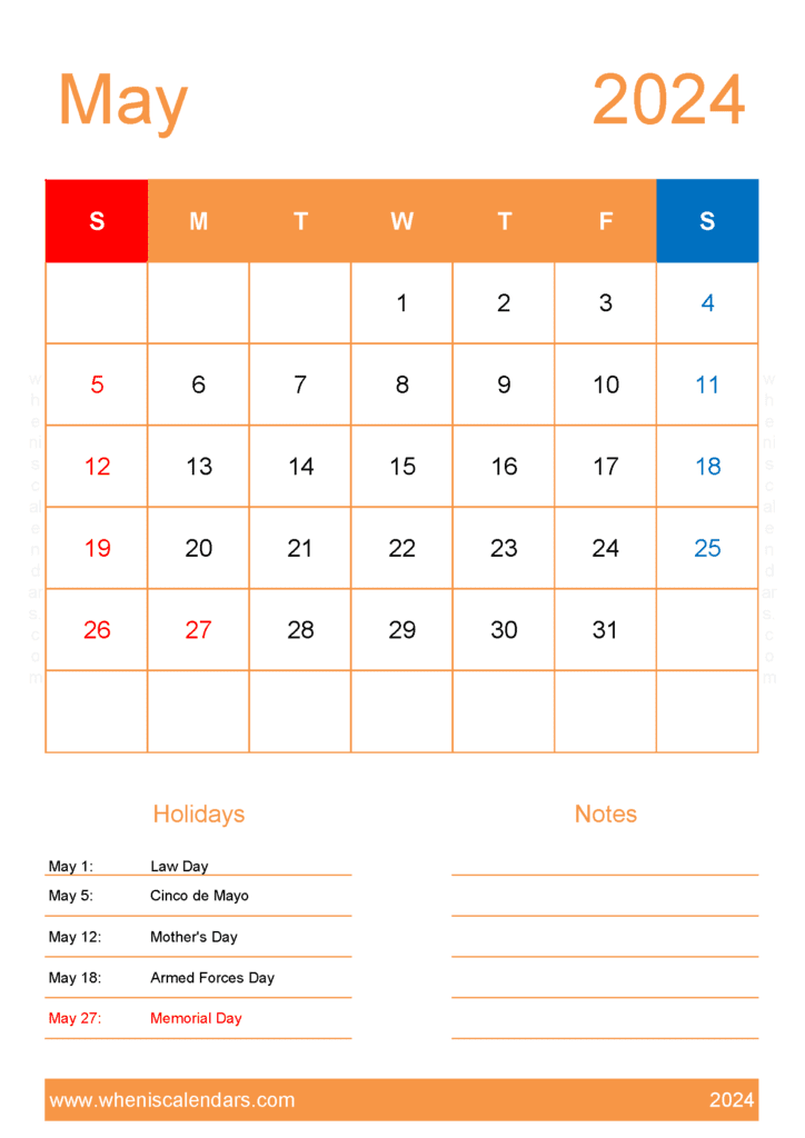 2024 May Calendar printable Free M54153