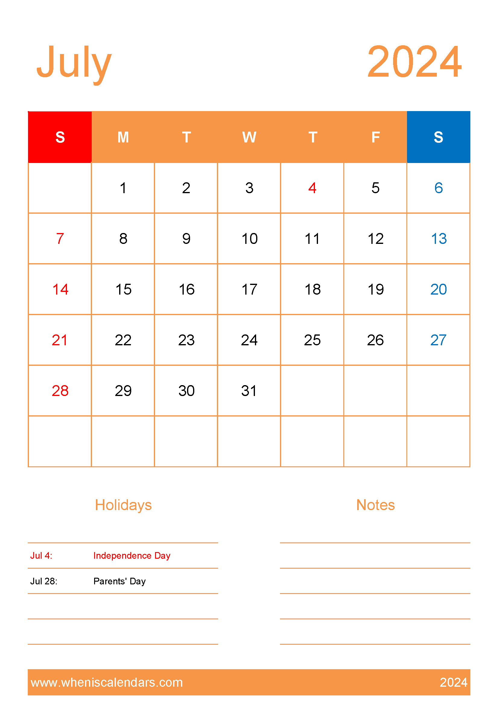 2024 July Calendar Printable Free Monthly Calendar