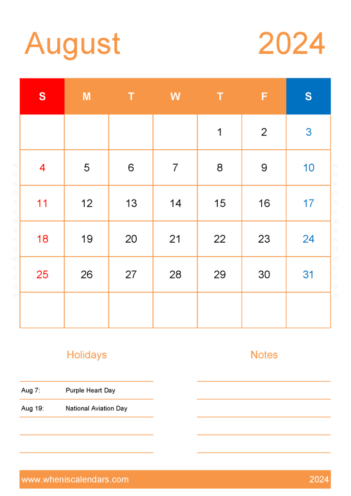 2024 August Calendar Printable Free Monthly Calendar