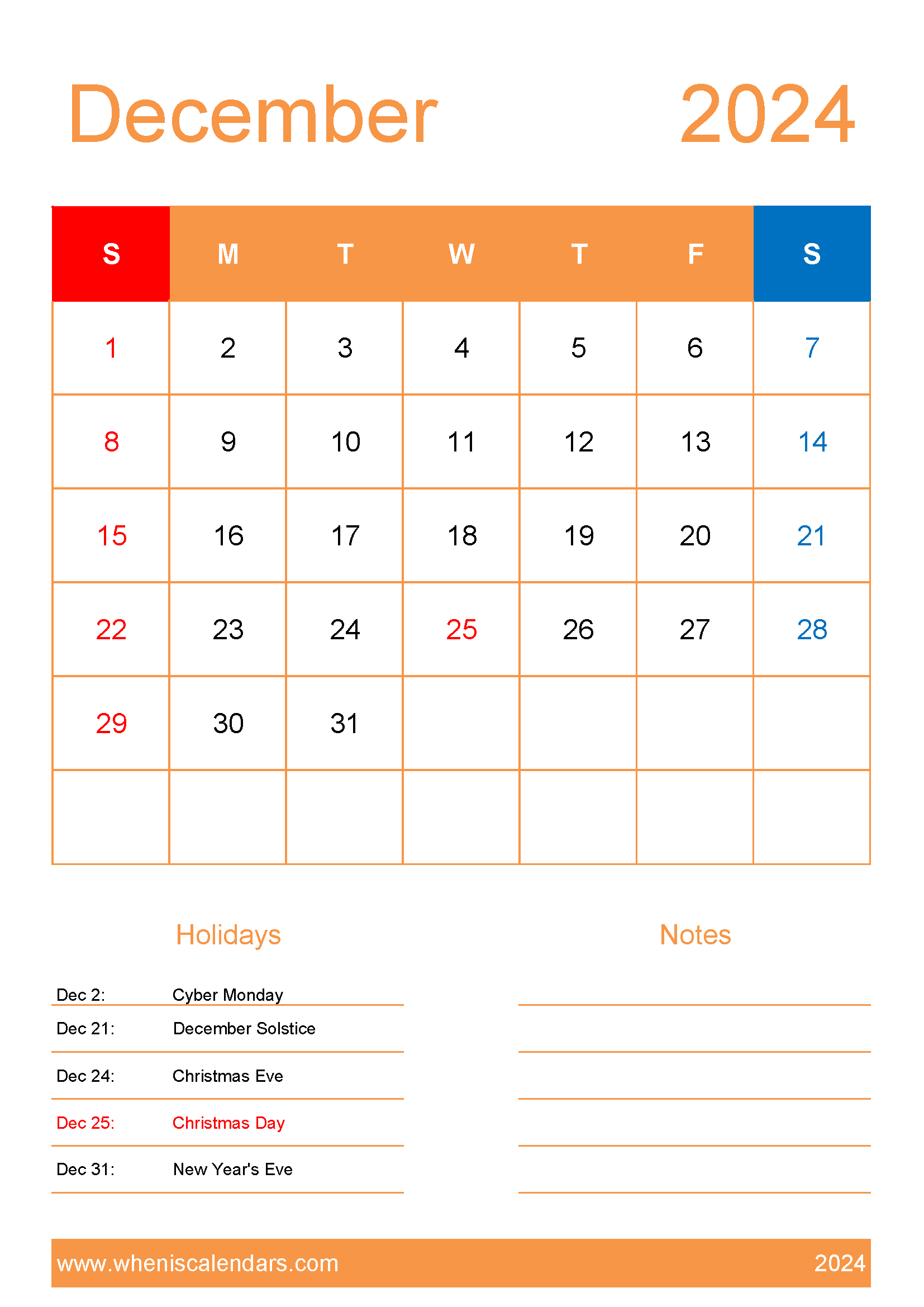 2024 December Calendar Printable Free Monthly Calendar