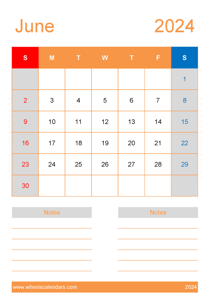 Free Printable Blank June 2024 Calendar J64234