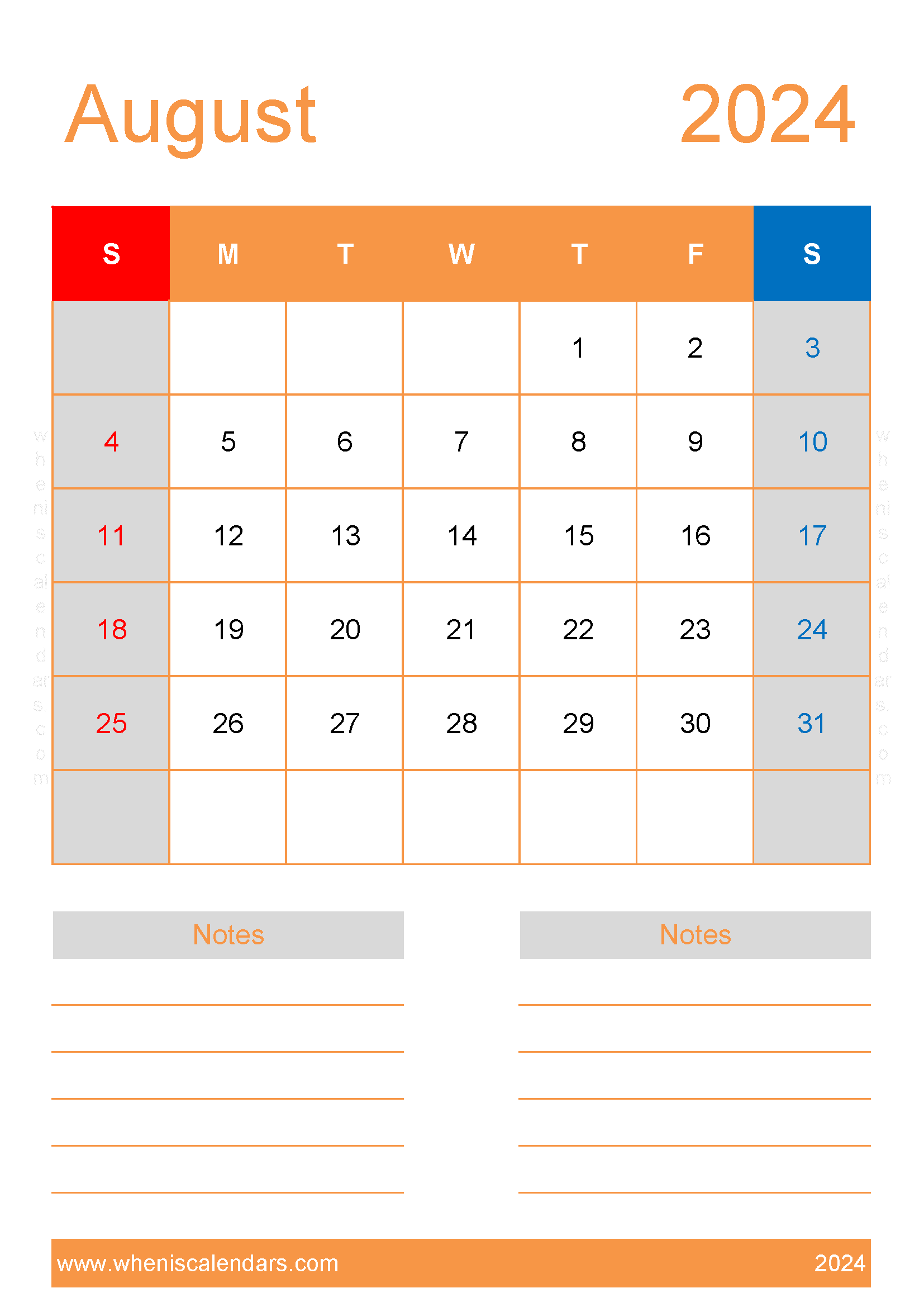 Free Printable Blank August 2024 Calendar Monthly Calendar