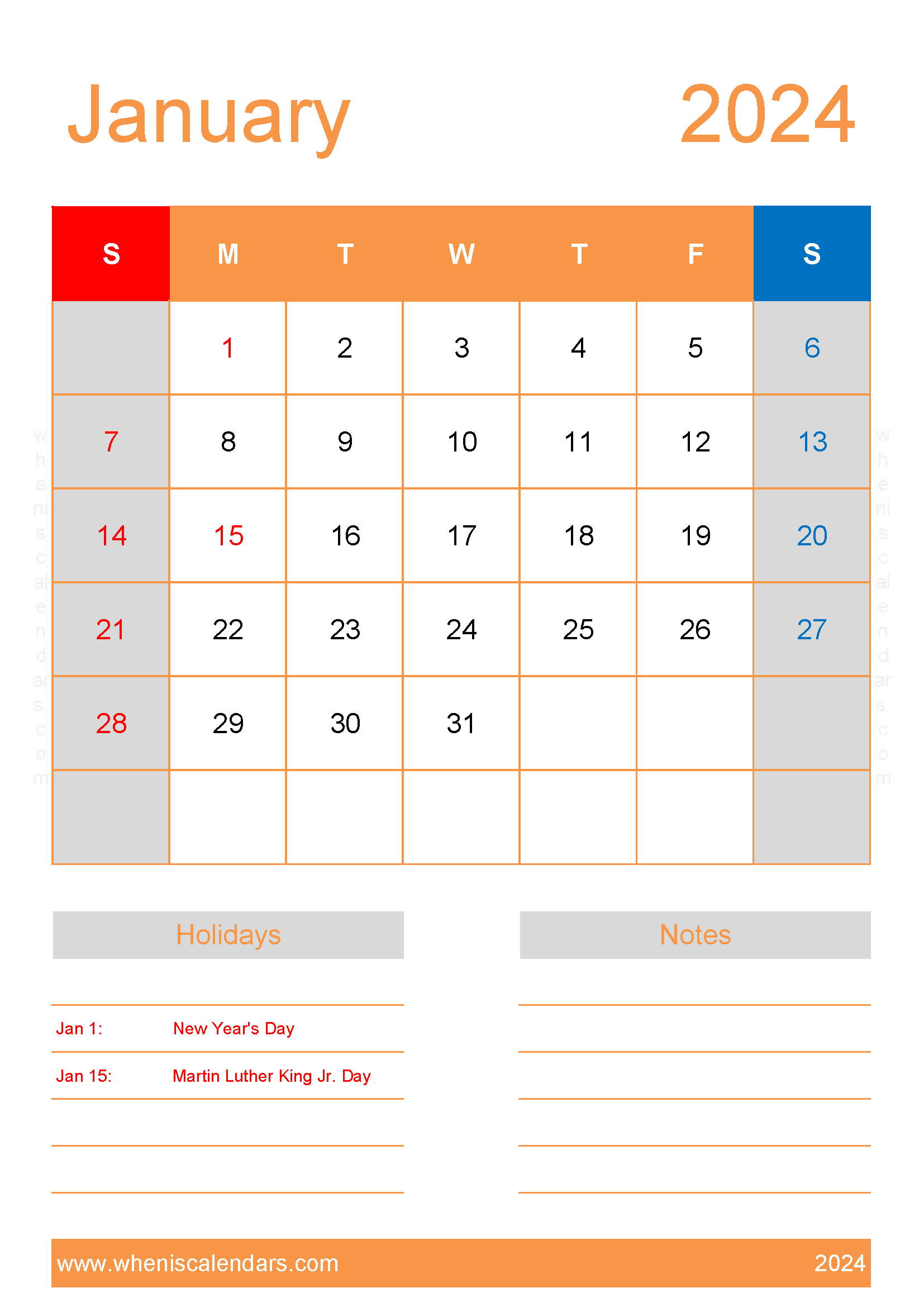 Calendar January 2024 Template Monthly Calendar