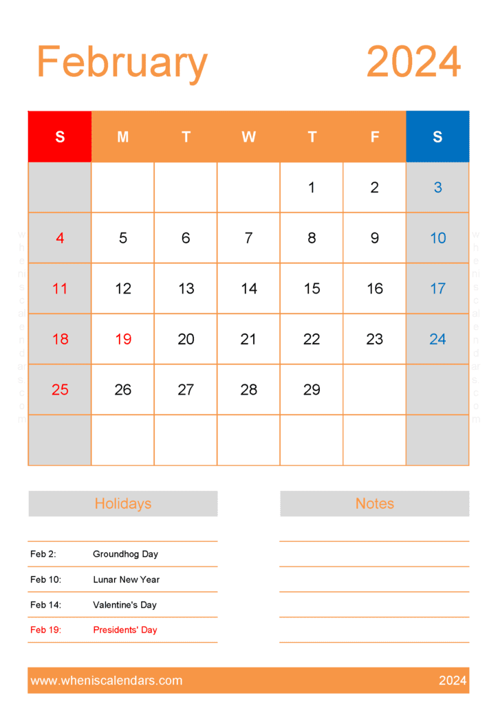 Calendar February 2024 Template F24154