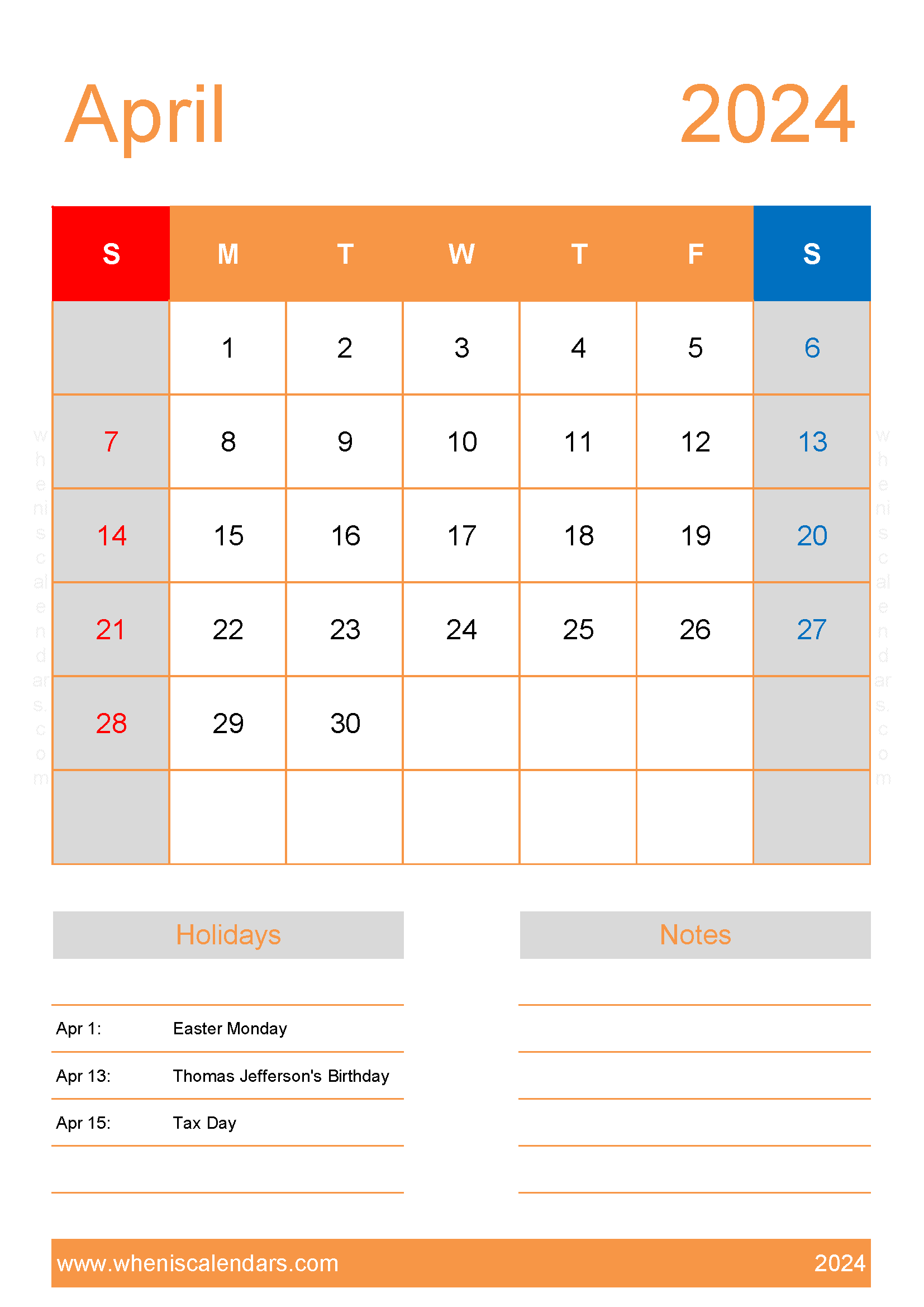 Calendar April 2024 Template Monthly Calendar
