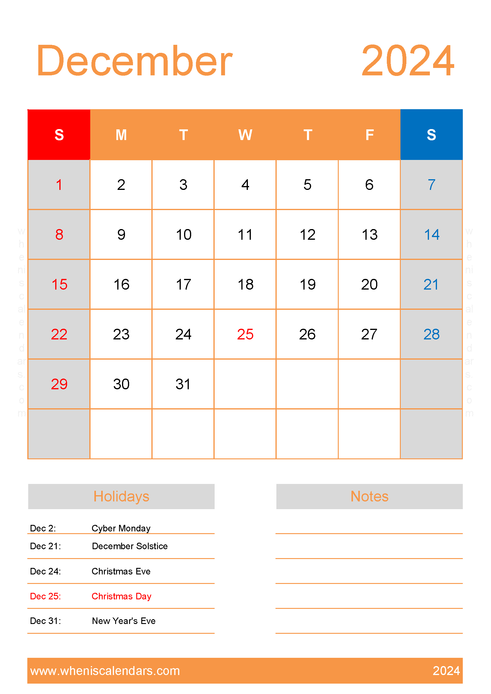 Calendar December 2024 Template Monthly Calendar