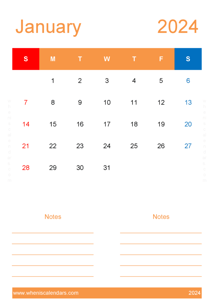 Printable January 2024 Calendar Free Monthly Calendar
