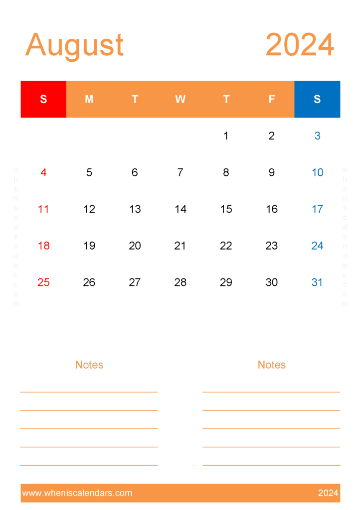 Printable August 2024 Calendar Free Monthly Calendar