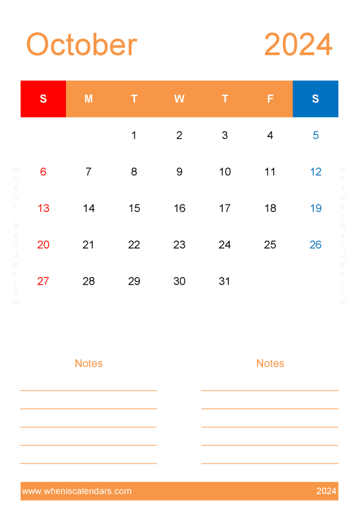 Printable October 2024 Calendar Free Monthly Calendar