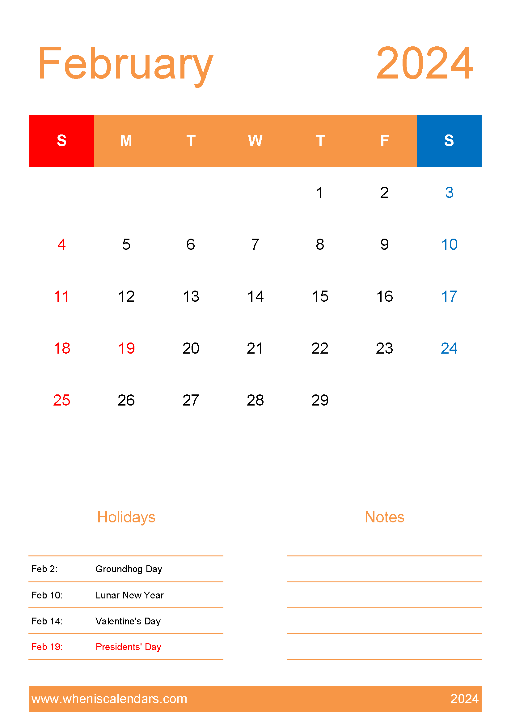 February 2024 Calendar Template word Monthly Calendar