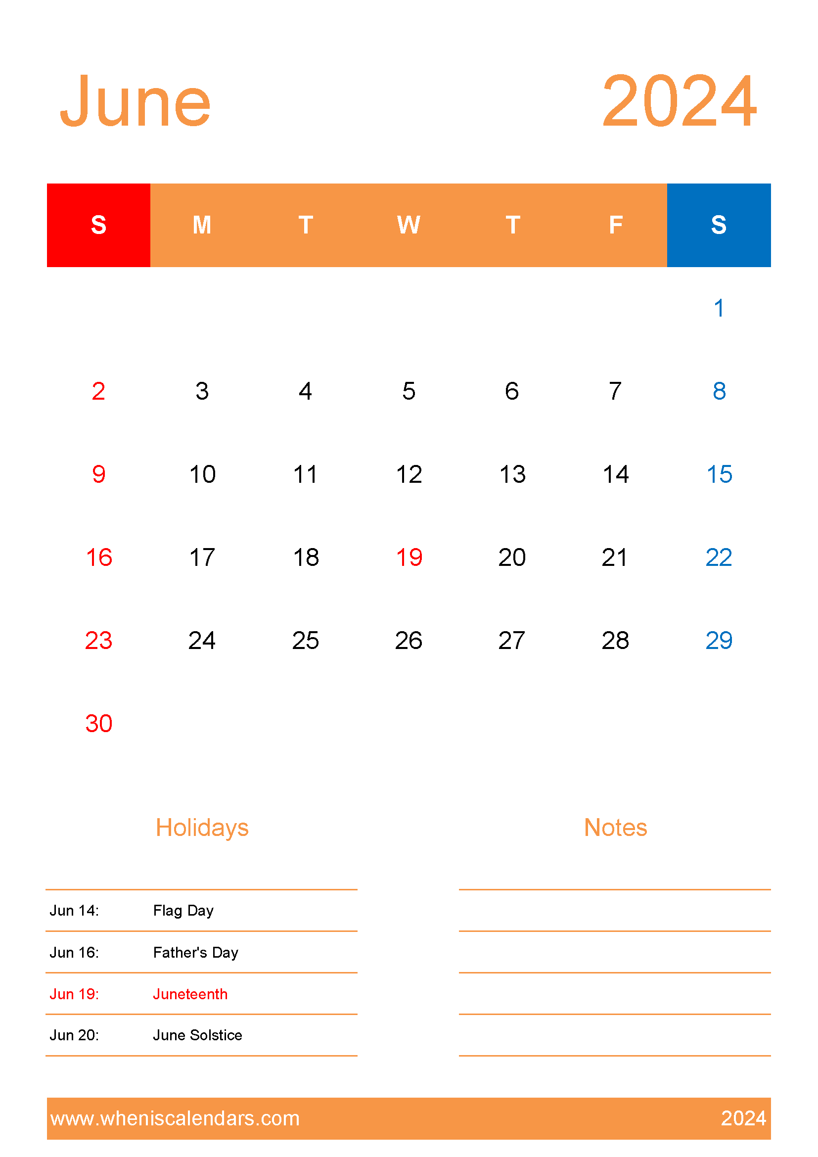 June 2024 Calendar Template word Monthly Calendar