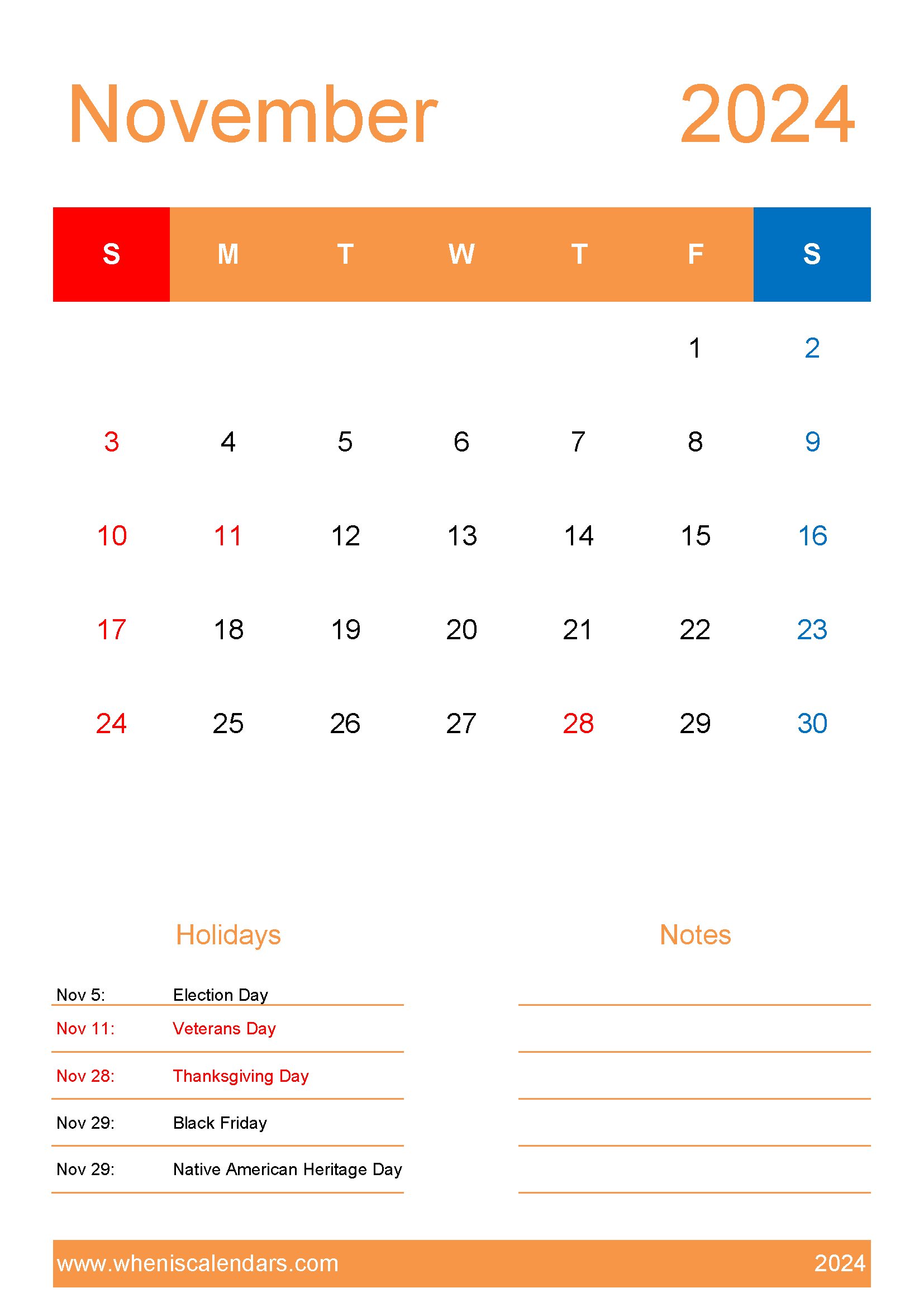 November 2024 Calendar Template word Monthly Calendar