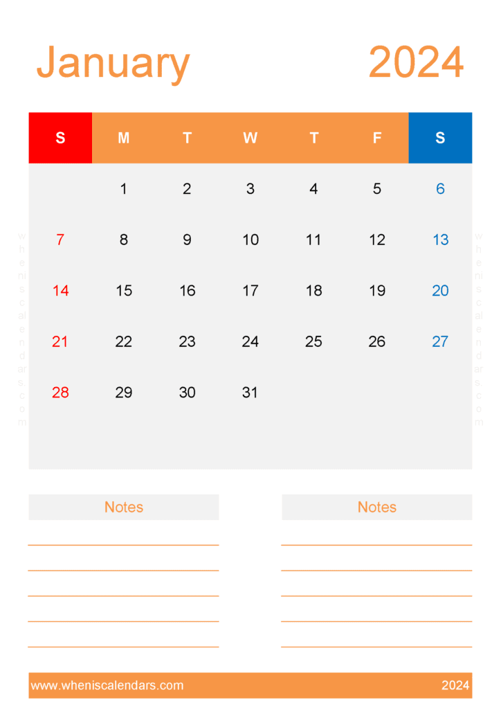 Free Blank Calendar Template January 2024 Monthly Calendar