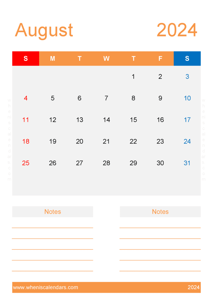 Free Blank Calendar Template August 2024 Monthly Calendar