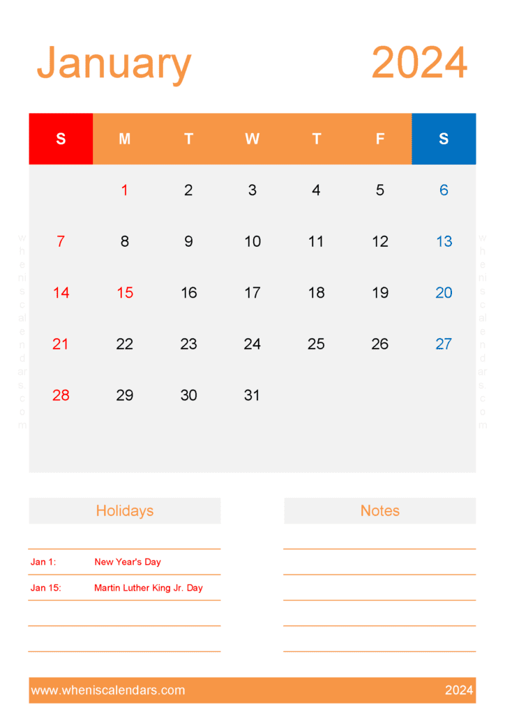 January 2024 Blank Calendar Printable Monthly Calendar