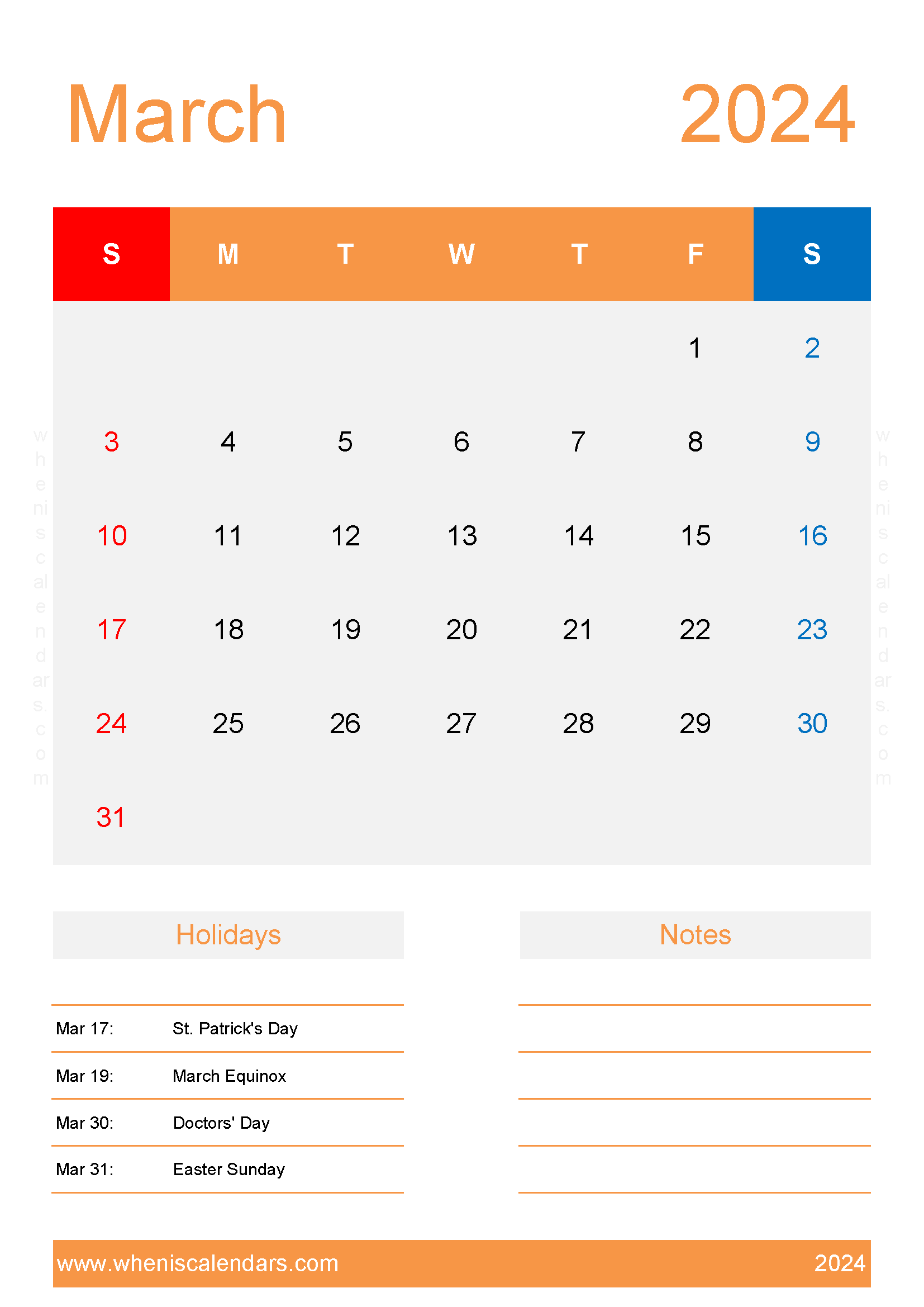 March 2024 Blank Calendar Printable Monthly Calendar