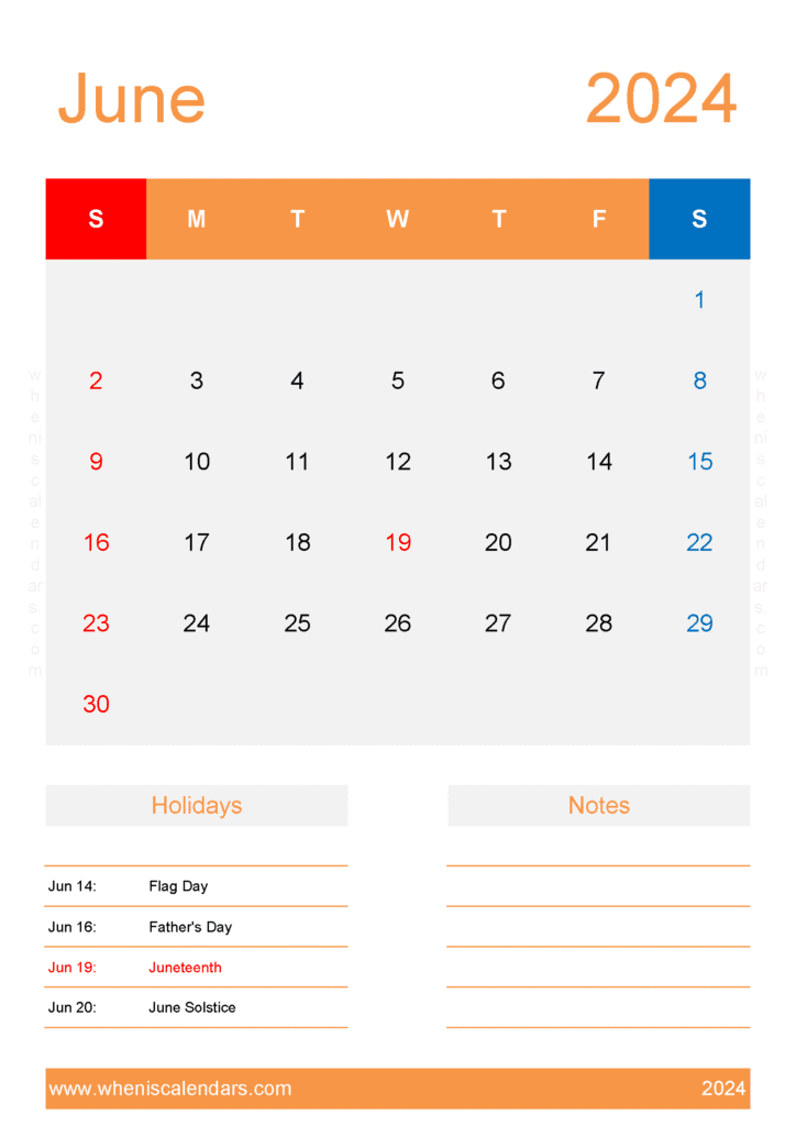 Download June 2024 Blank Calendar Printable A4 Vertical J64156