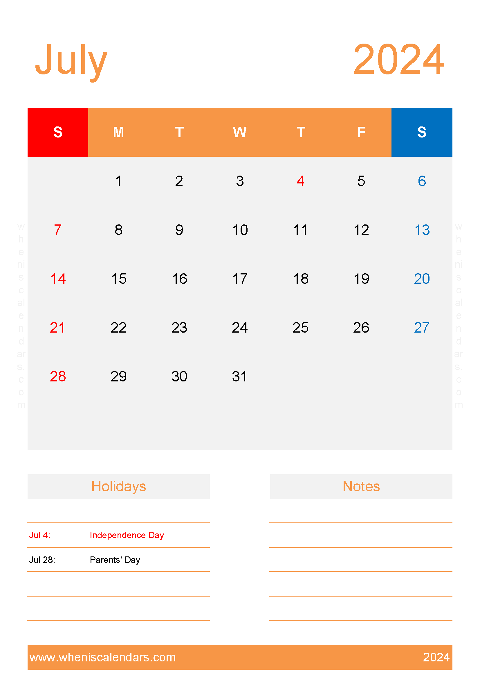 July 2024 Blank Calendar Printable Monthly Calendar