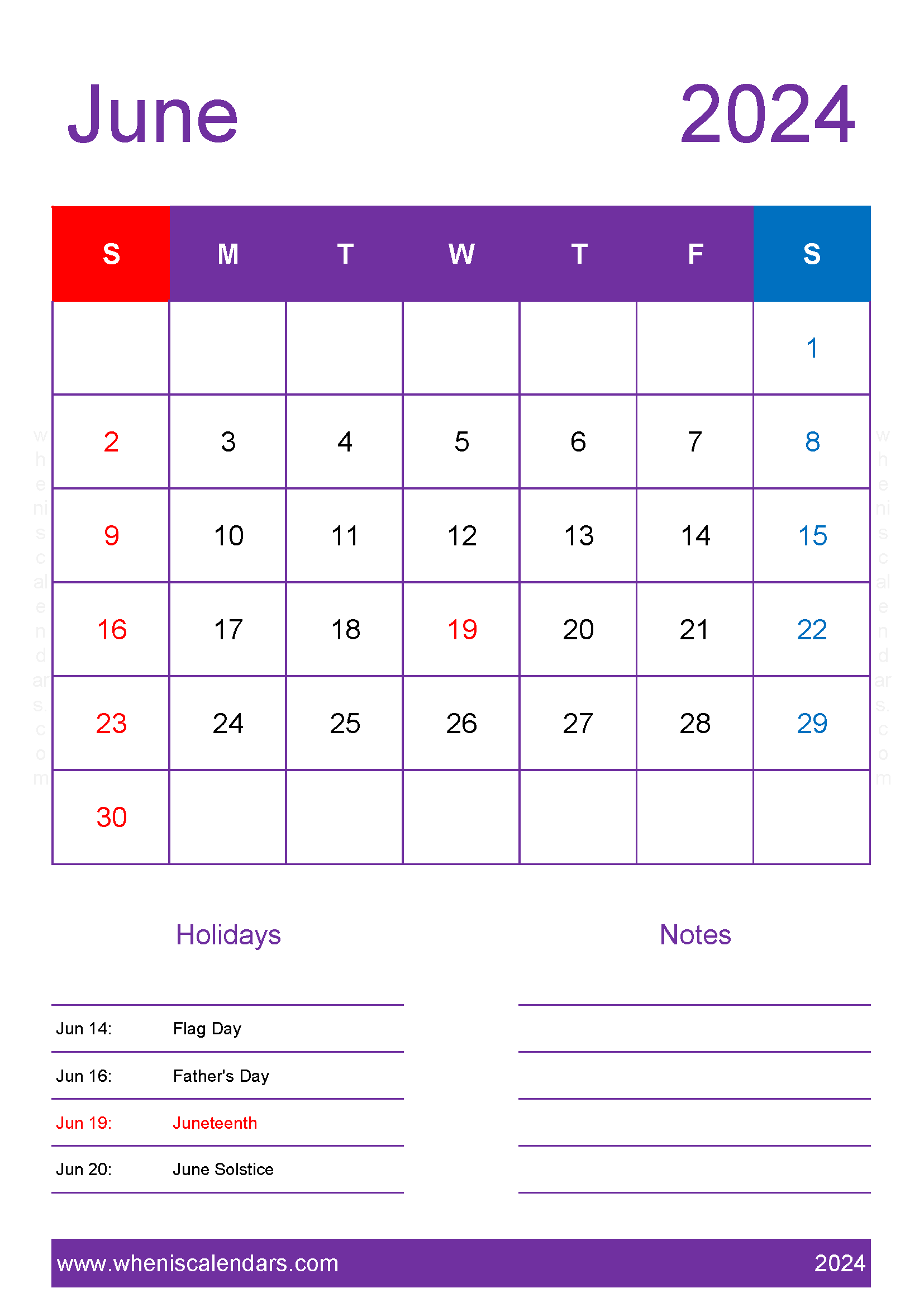 Free Calendar for June 2024 Monthly Calendar