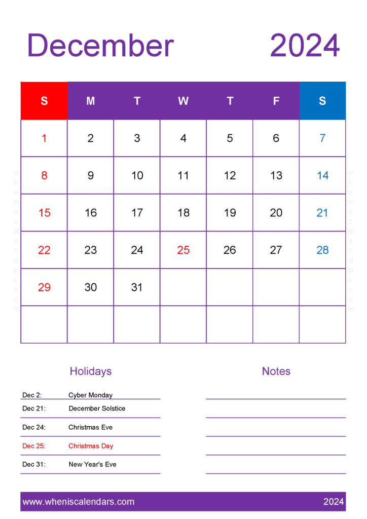 Download Printable 2024 Calendar with Holidays for Free