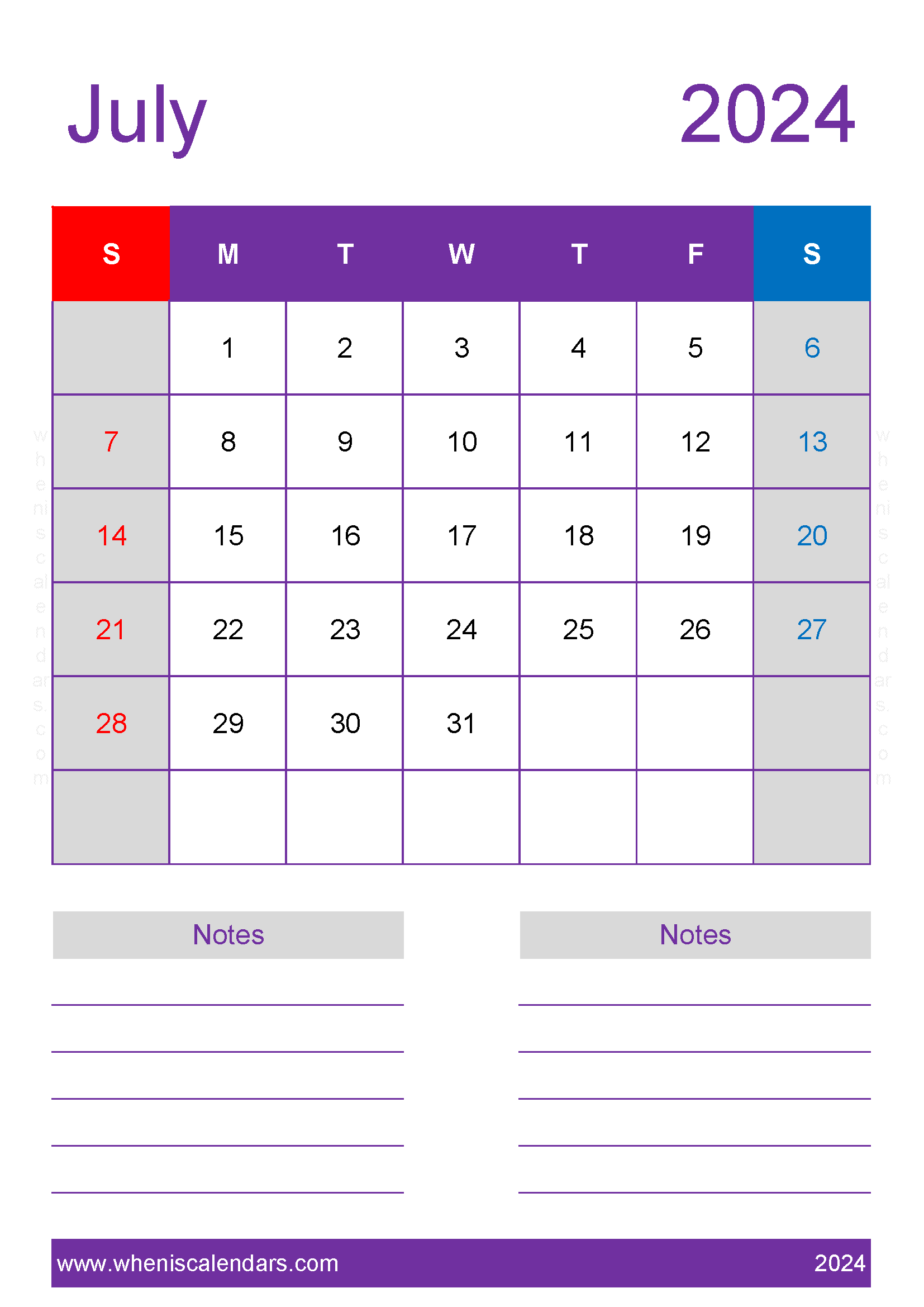 July 2024 Calendar large print Monthly Calendar