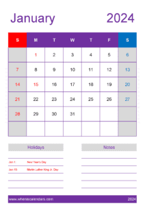 January 2024 Calendar in excel J14158
