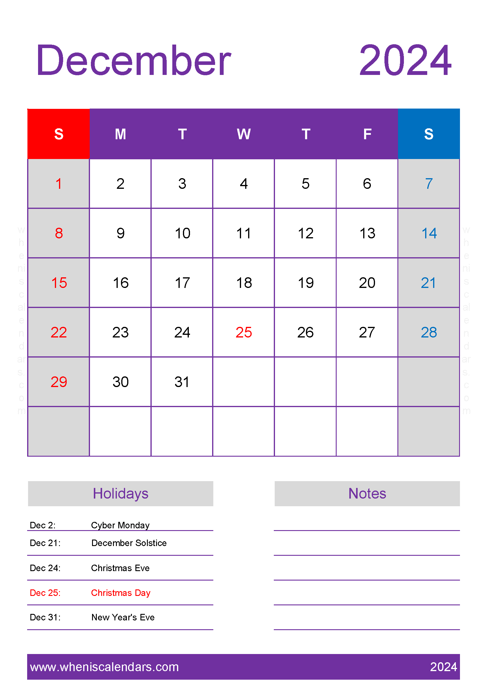December 2024 Calendar in excel Monthly Calendar