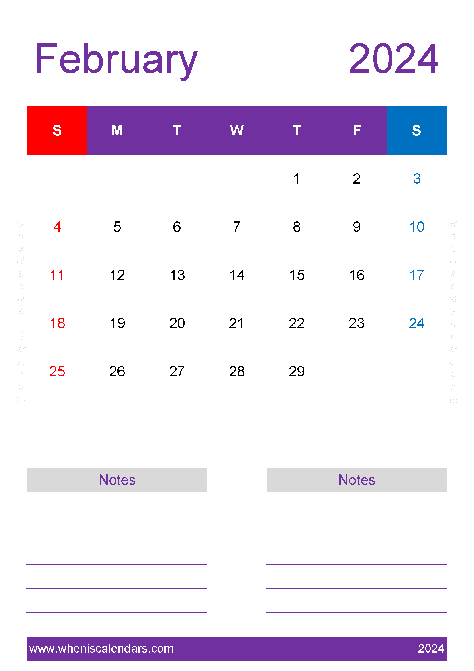 February 2024 Printable Calendar word Monthly Calendar