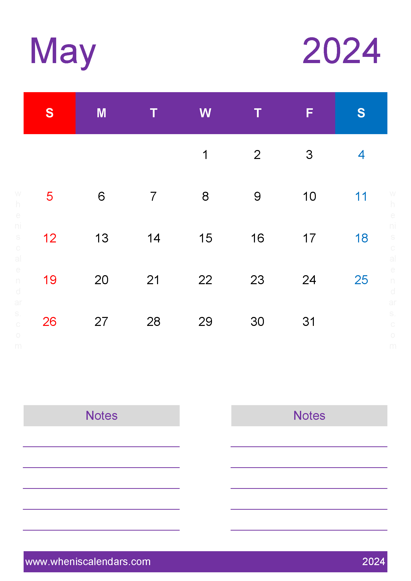 May 2024 Printable Calendar word Monthly Calendar