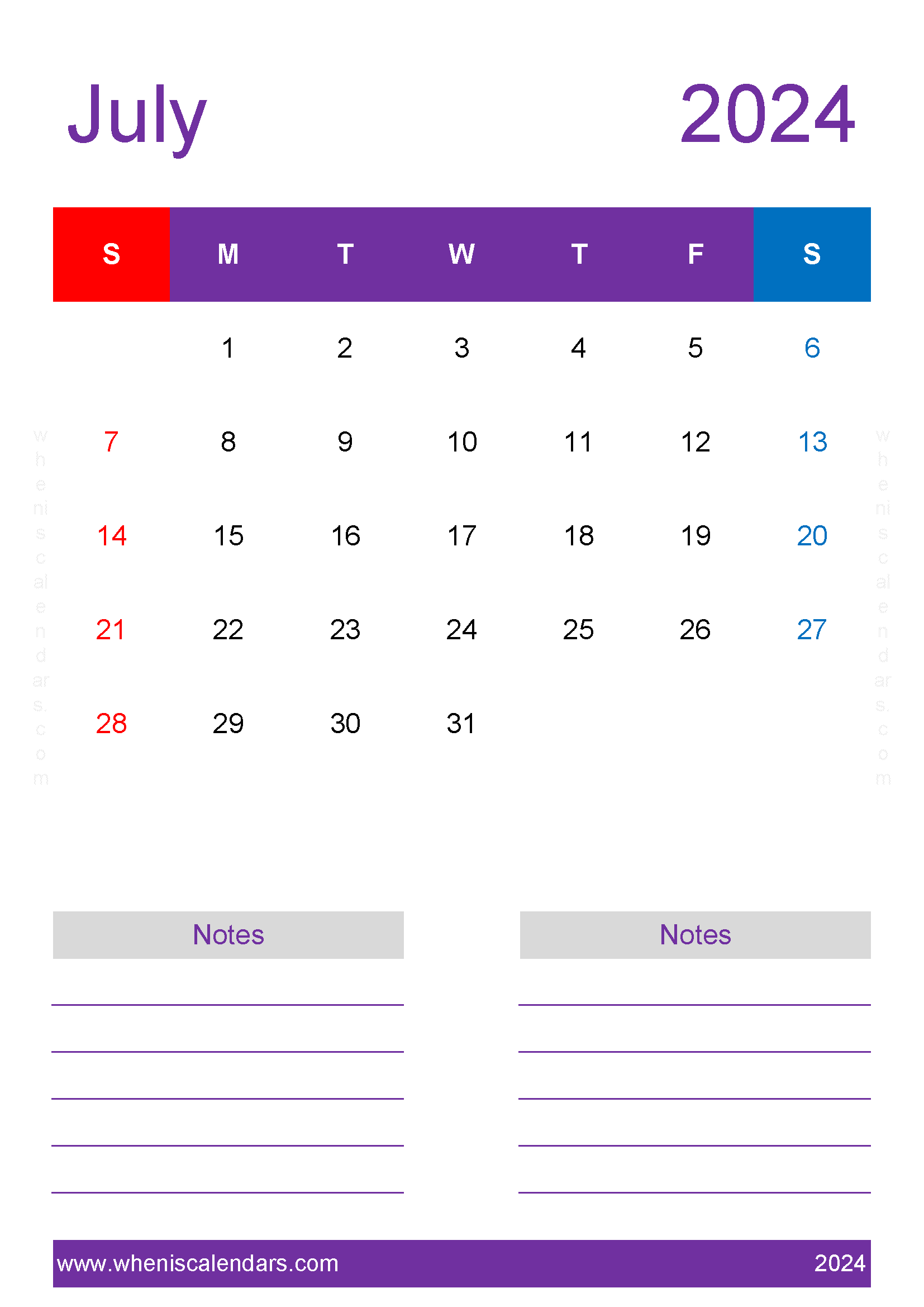 July 2024 Printable Calendar word Monthly Calendar