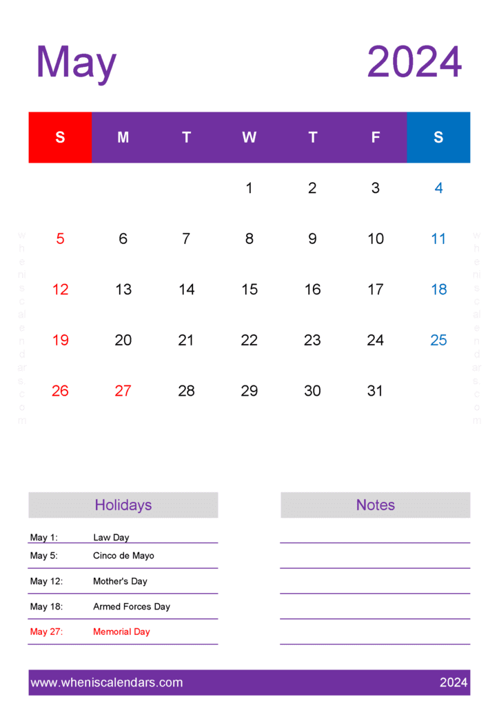 May 2024 month Calendar printable M54159
