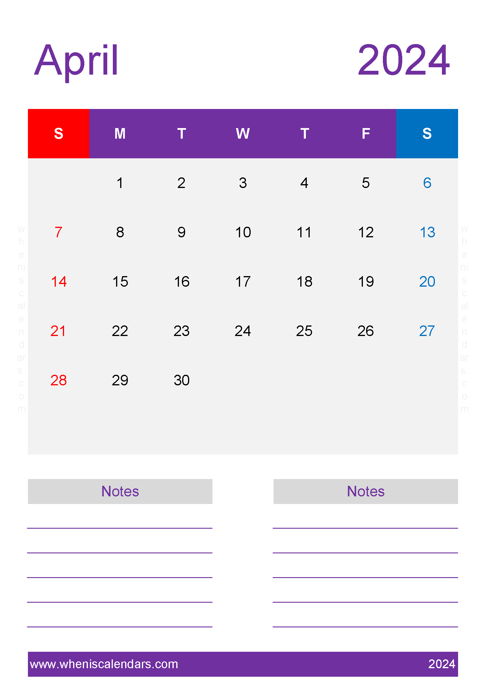 April monthly Calendar 2024 Printable Monthly Calendar