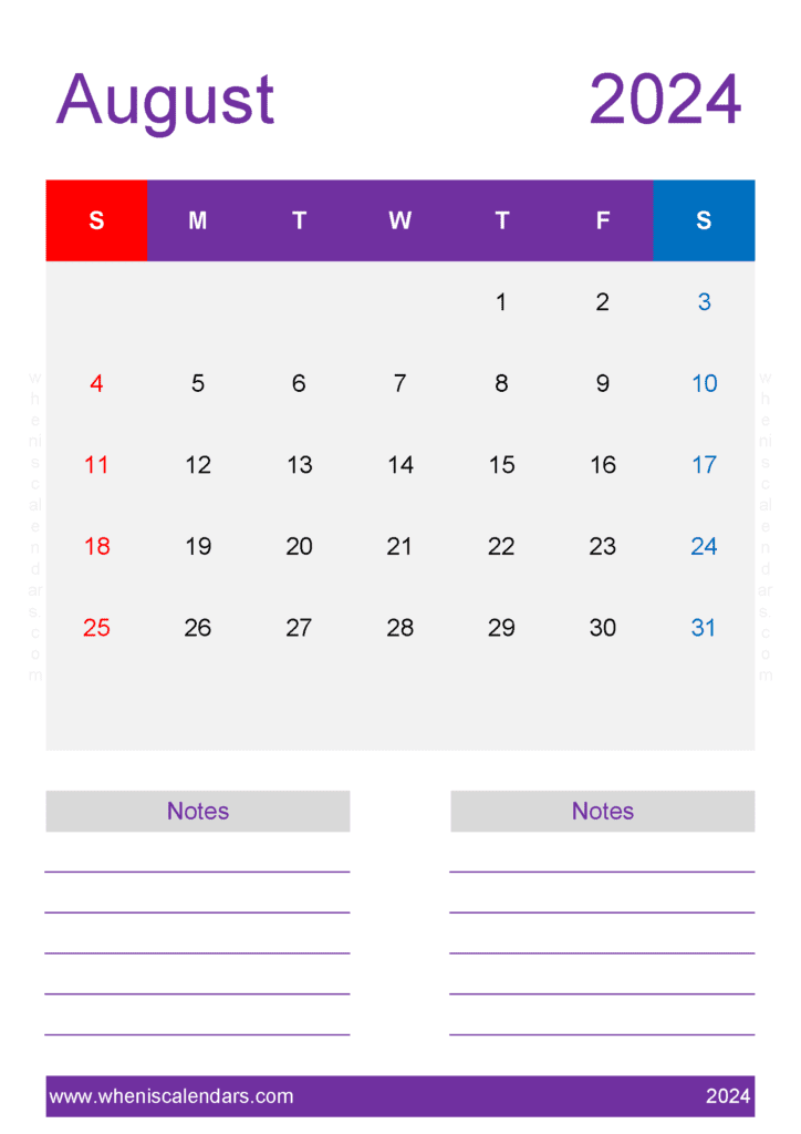 August monthly Calendar 2024 Printable Monthly Calendar