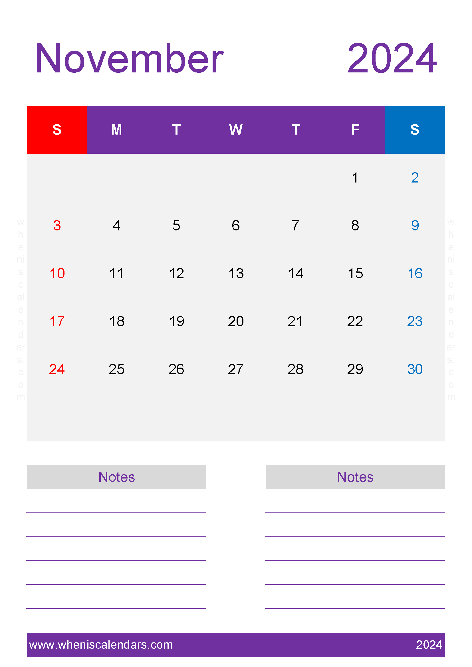 November monthly Calendar 2024 Printable Monthly Calendar