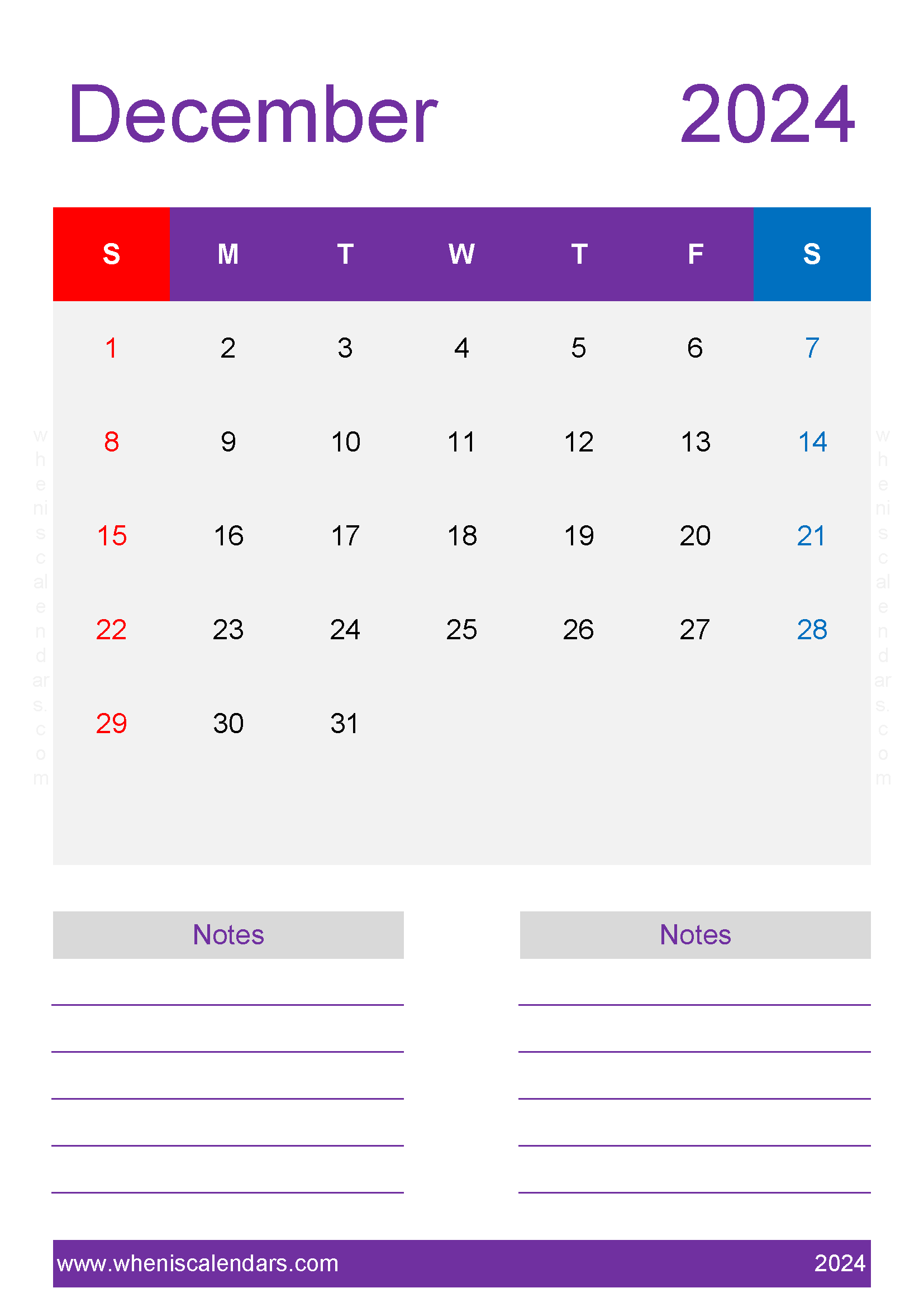 December monthly Calendar 2024 Printable Monthly Calendar