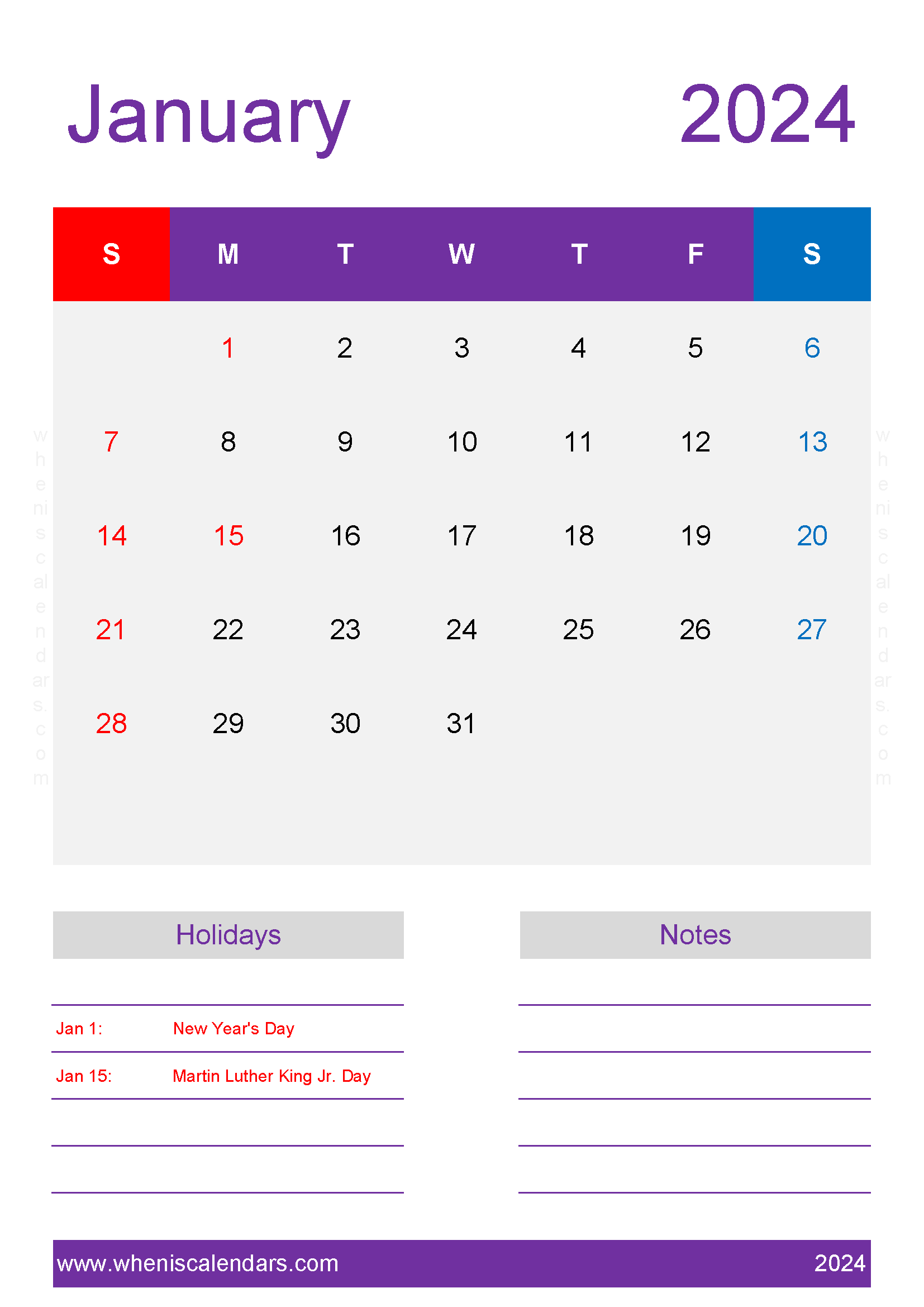 monthly Calendar Template January 2024 Monthly Calendar