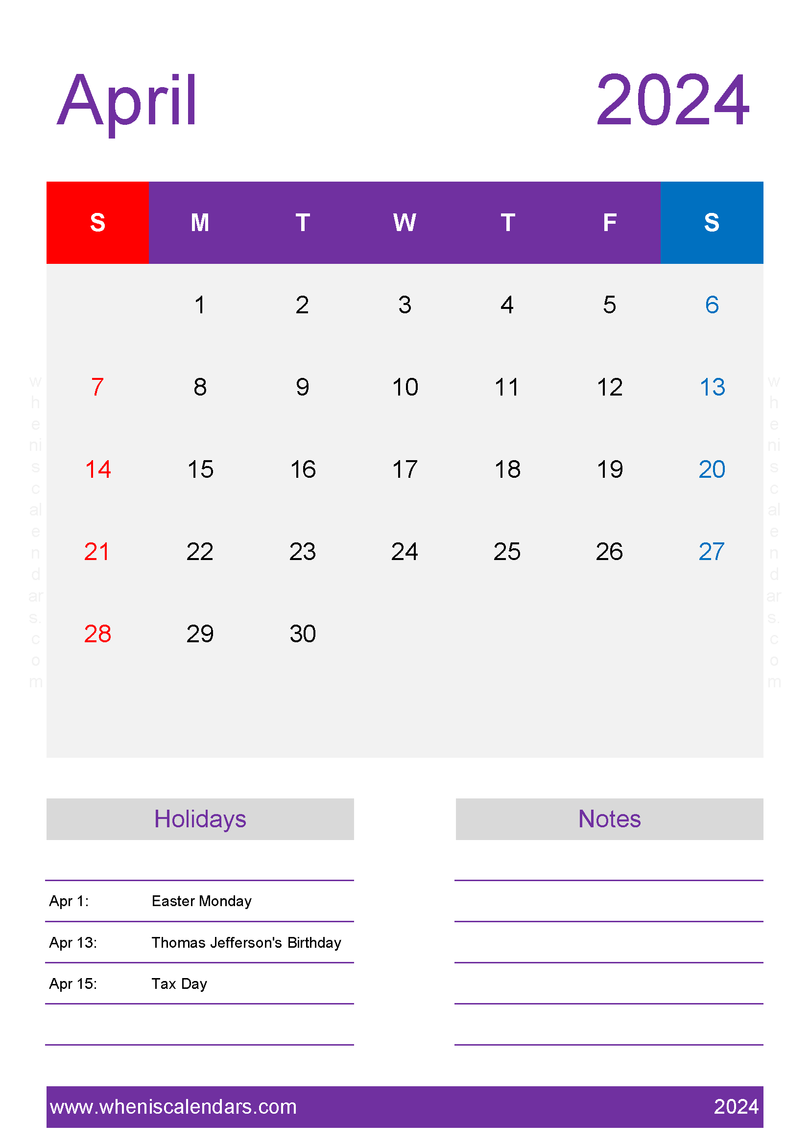monthly Calendar Template April 2024 Monthly Calendar