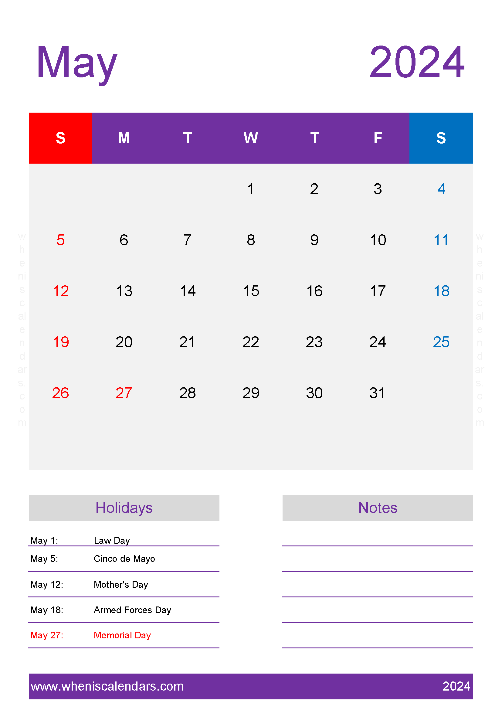 monthly Calendar Template May 2024 Monthly Calendar