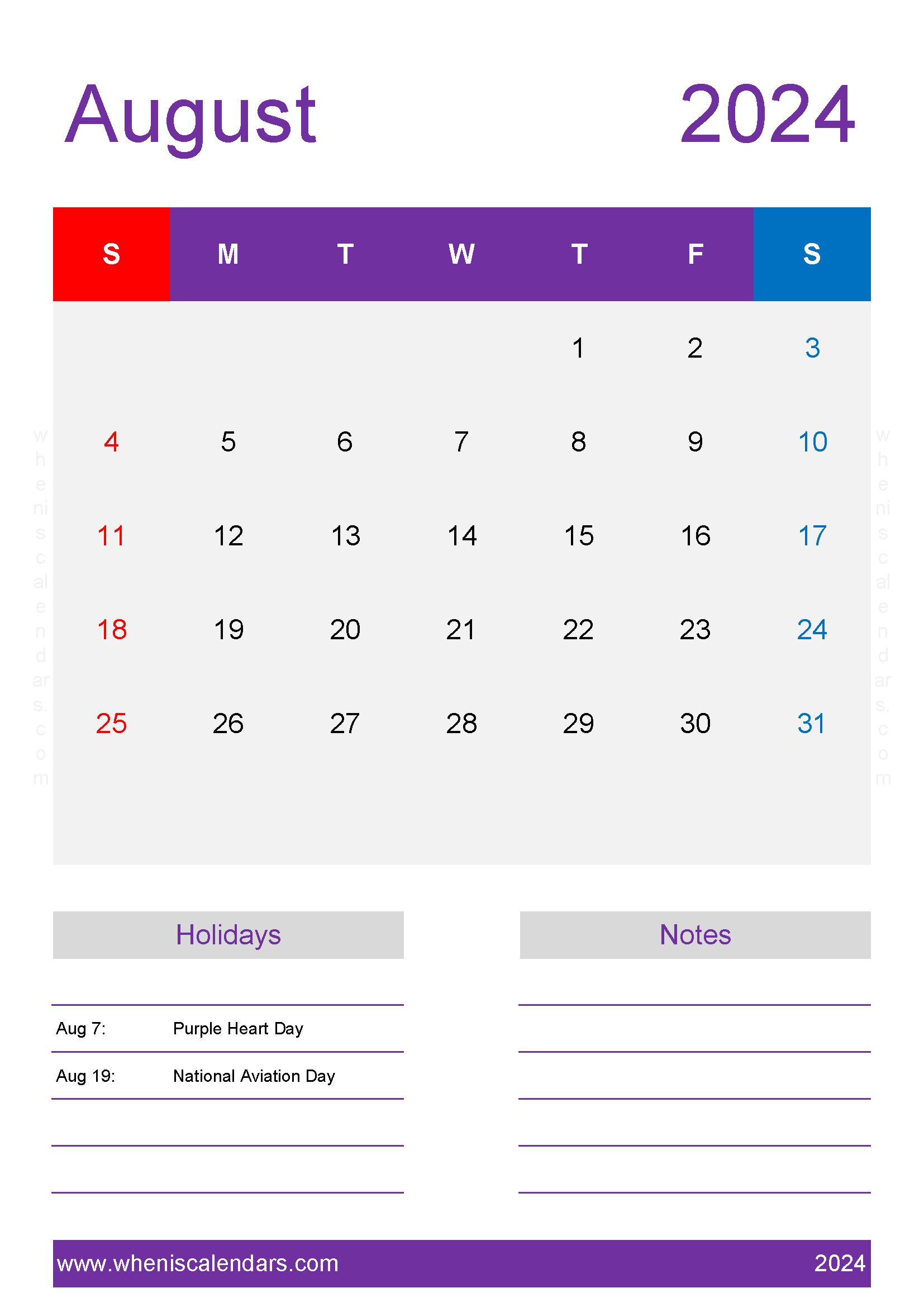 monthly Calendar Template August 2024 Monthly Calendar