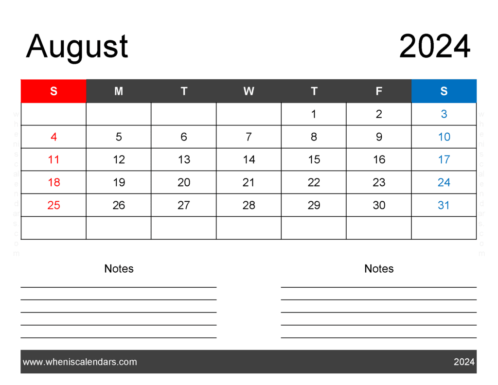 world Holidays in August 2024 Monthly Calendar