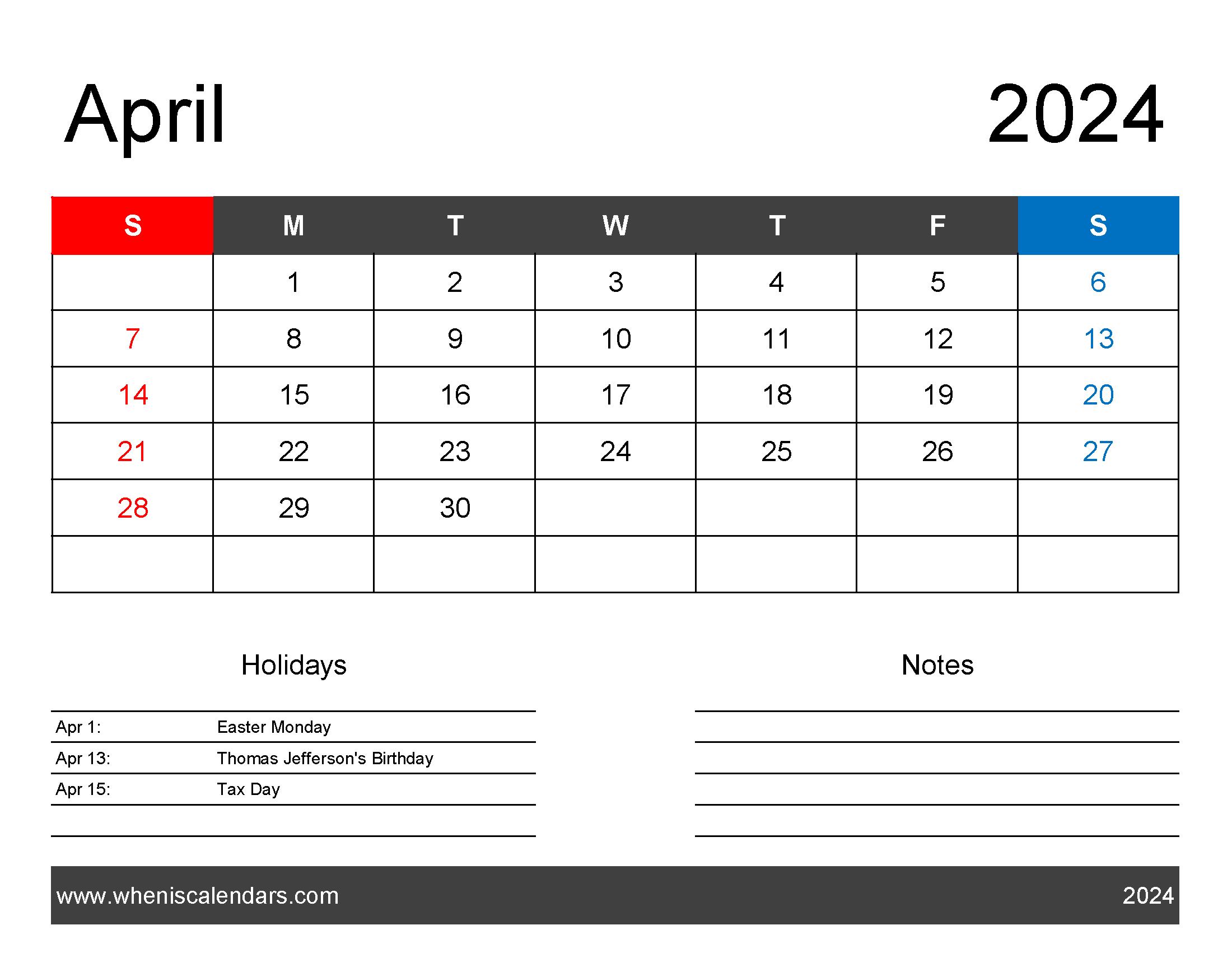 April 2024 Blank Calendar pdf Monthly Calendar