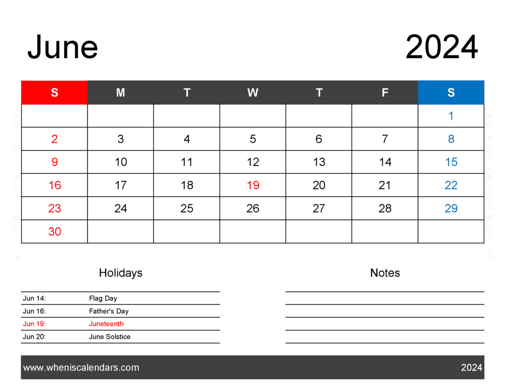 June 2024 Blank Calendar pdf J64161