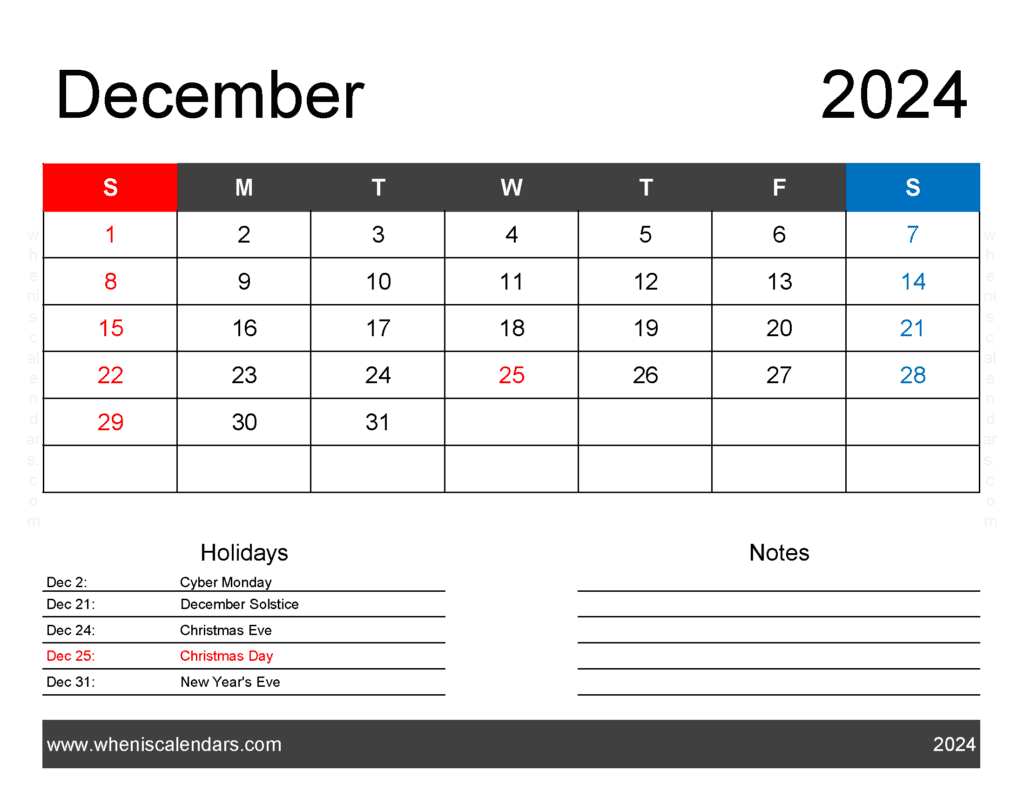 December 2024 Blank Calendar pdf Monthly Calendar