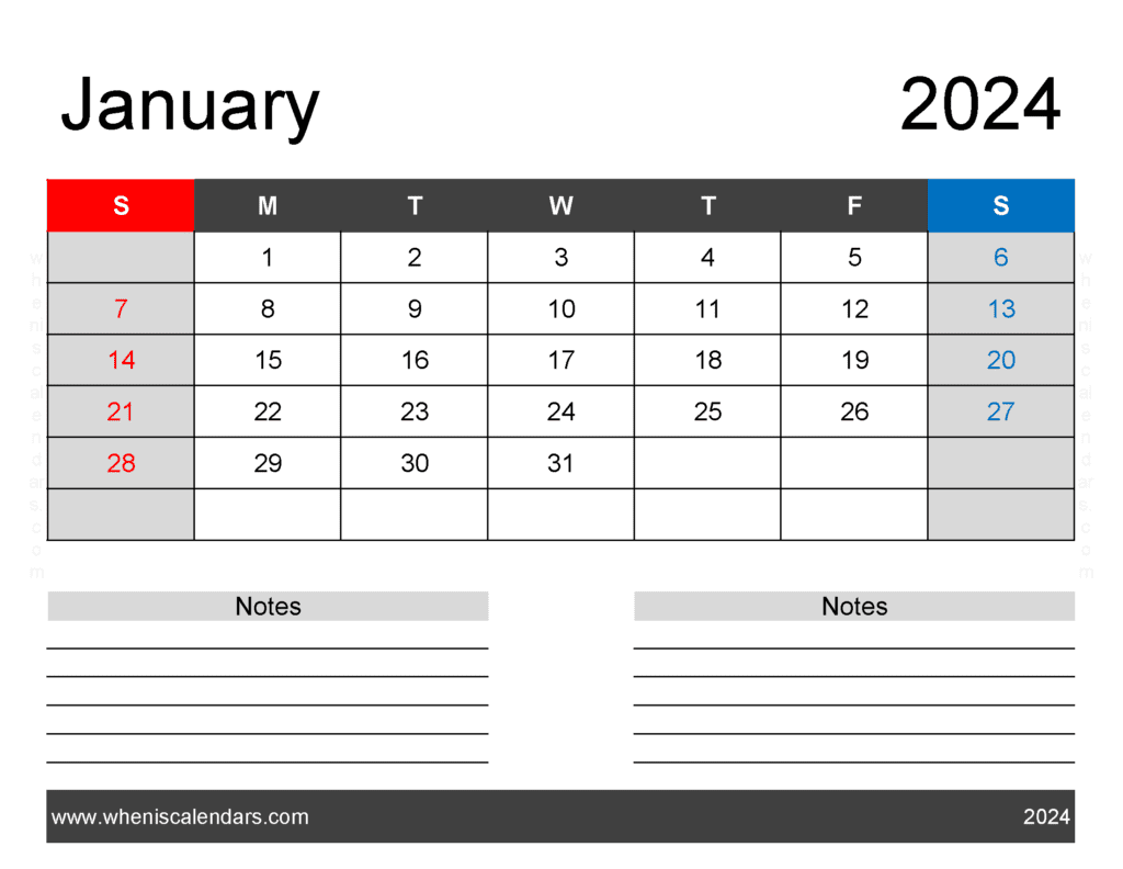 Printable January 2024 monthly Calendar Monthly Calendar